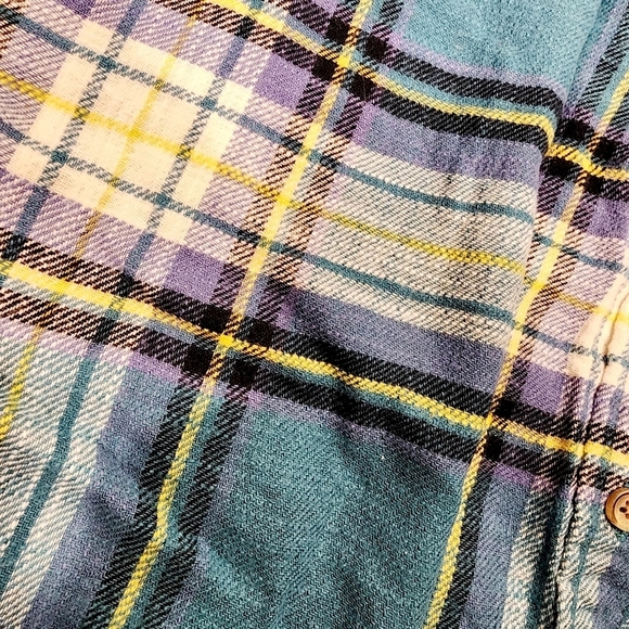 American Eagle AEO Teal Plaid Boyfriend Fit Button Down Flannel Women's Small S - Picture 3 of 11